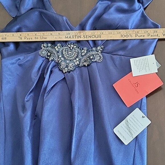 JS Collections Elegant Blue Dress with Embellished Waist Size 16 - Picture 9 of 12